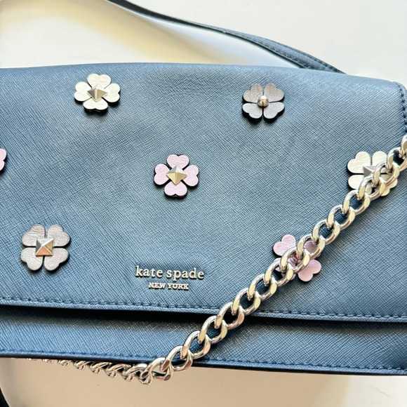 Kate Spade Cameron Flower Appliqué Blue Convertible Crossbody Bag - Picture 16 of 16